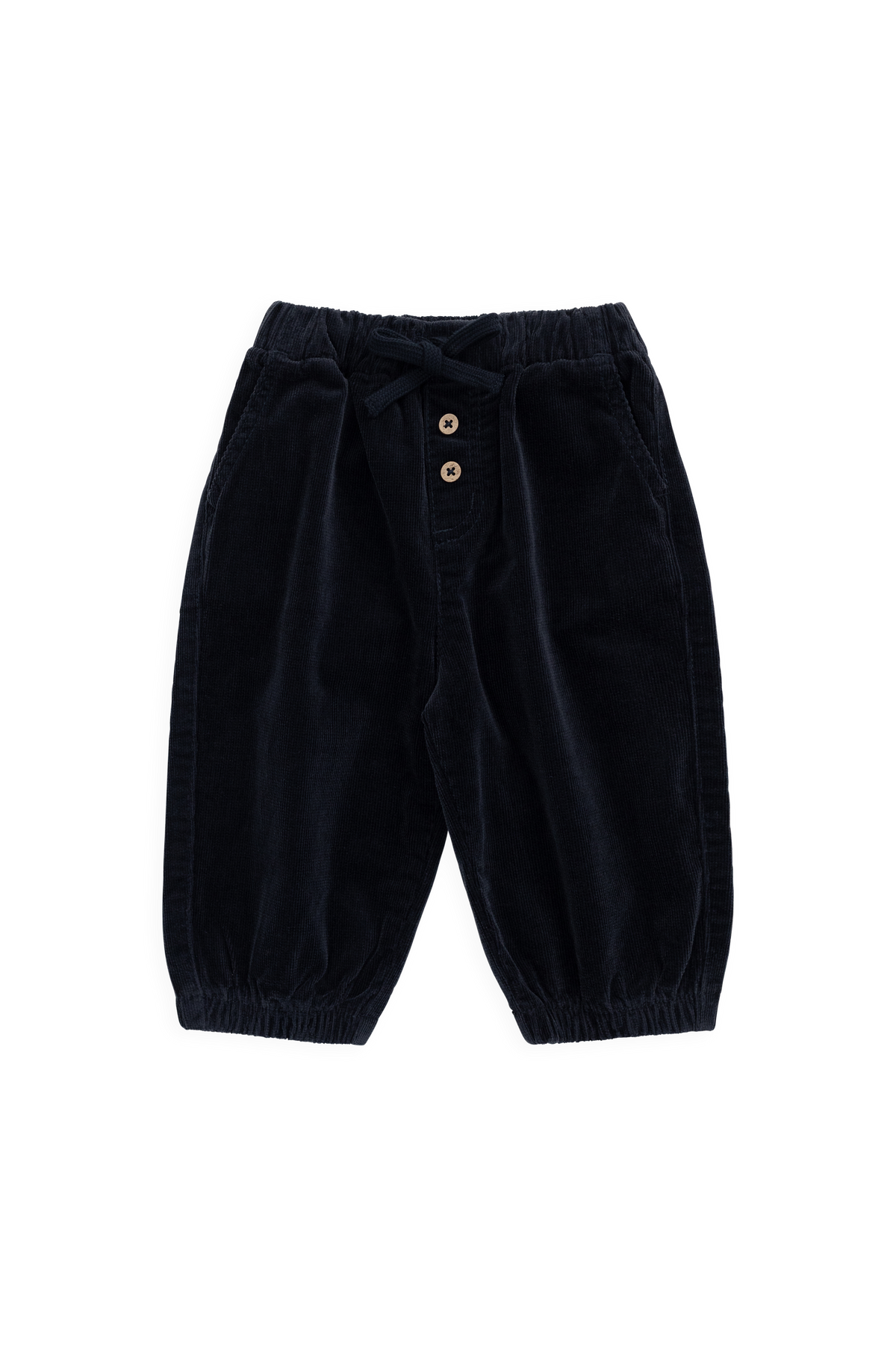 Pantalon Enky classique en coton élasthanne d'aspect velours côtelé avec détail noué sur le devant et chevilles élastiquées pour une tenue chic et décontractée pour enfants