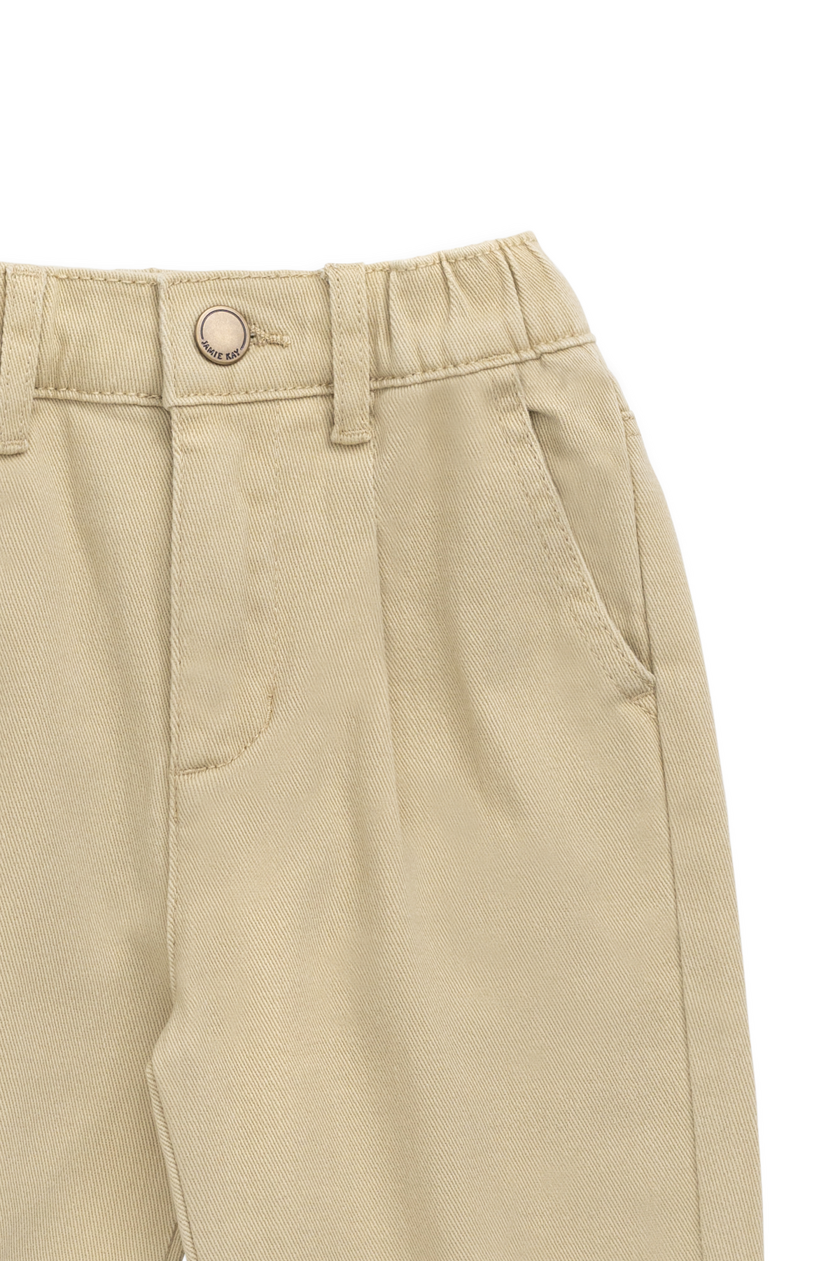 Pantalon classique neutre en coton texturé froissé avec élasthanne, passants de ceinture et taille élastiquée au dos pour le style quotidien des enfants