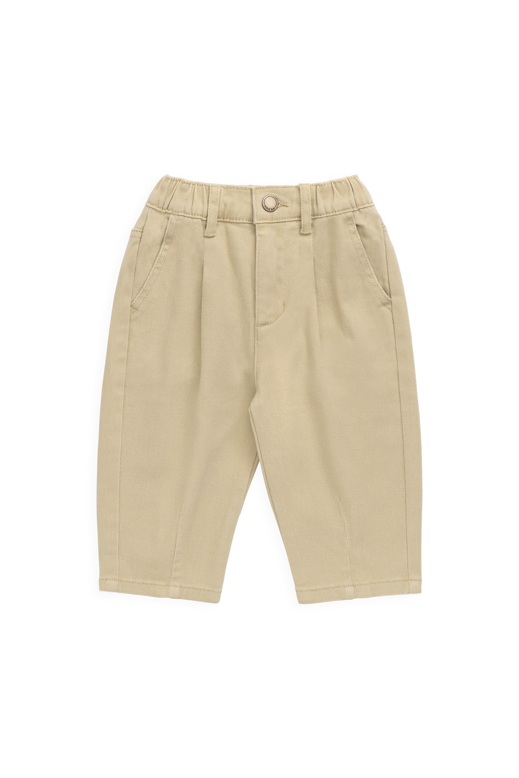 Pantalon classique neutre en coton texturé froissé avec élasthanne, passants de ceinture et taille élastiquée au dos pour le style quotidien des enfants