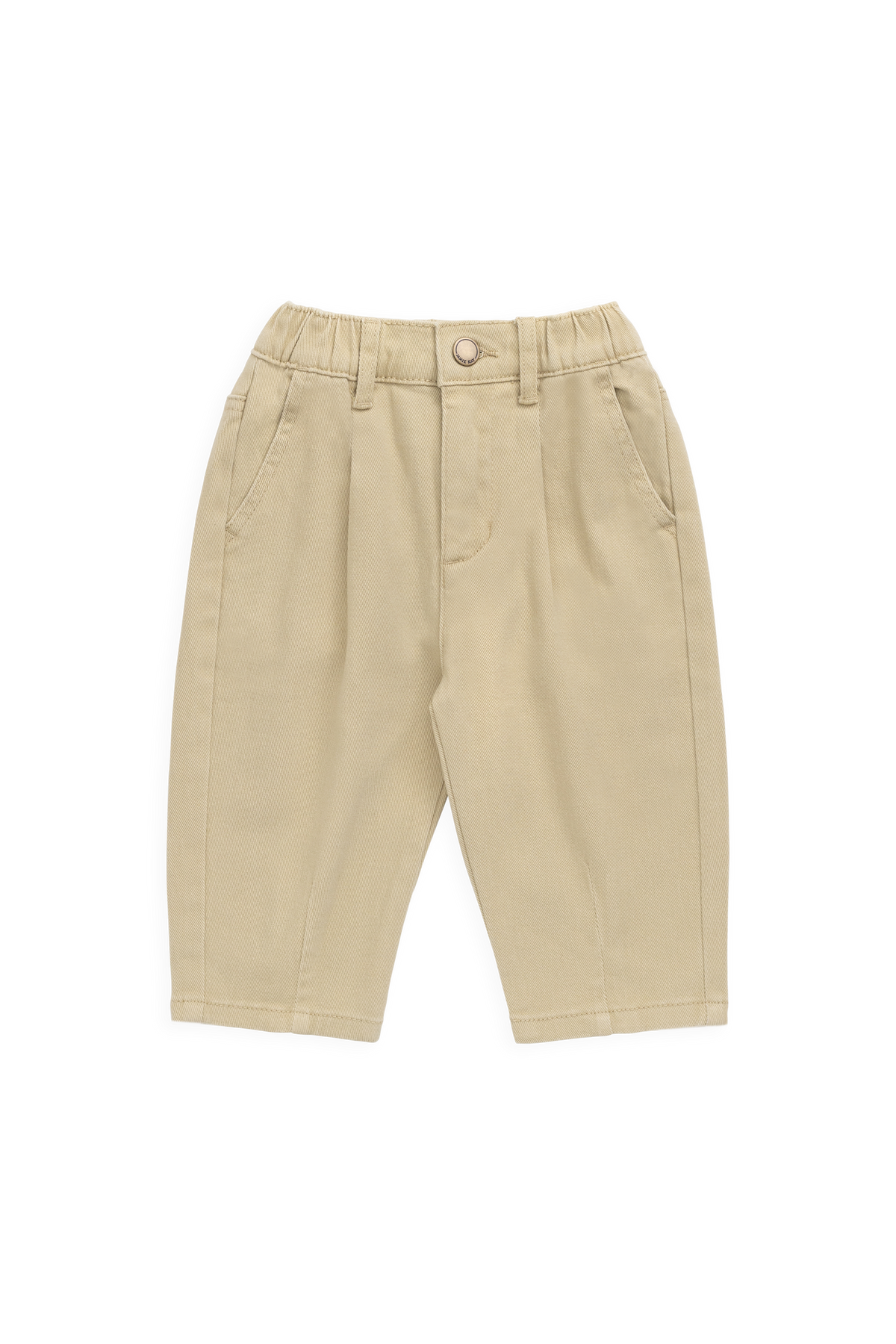 Pantalon classique neutre en coton texturé froissé avec élasthanne, passants de ceinture et taille élastiquée au dos pour le style quotidien des enfants