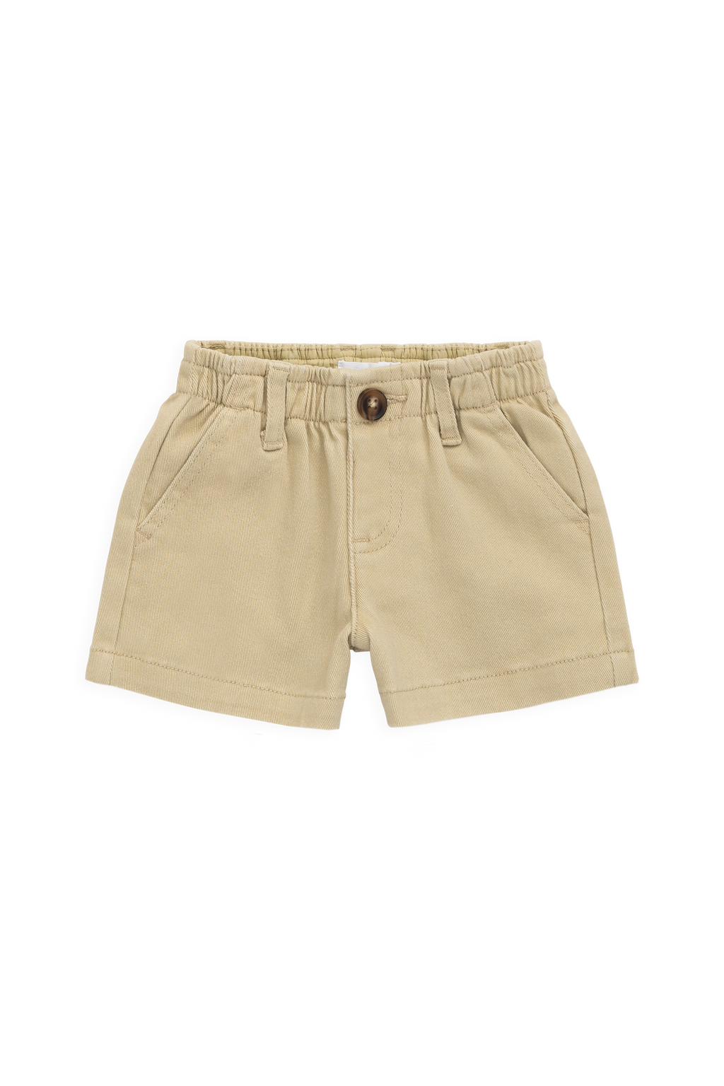 Short classique en coton élasthanne texturé neutre coloris orge, avec passants de ceinture et taille élastiquée au dos, pour les journées actives des enfants