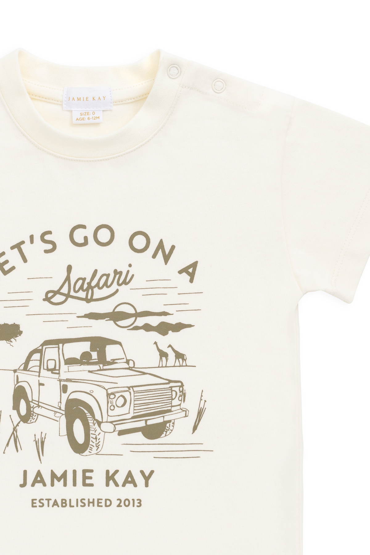 T-shirt en Coton Stretch Crème et Marron Imprimé Camion Ludique avec Encolure Ras-du-Cou et Légère Extensibilité pour les Journées d'Aventure des Enfants
