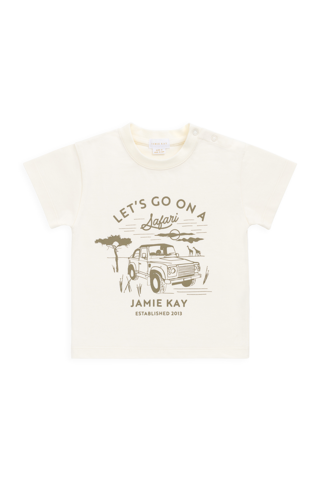 T-shirt en Coton Stretch Crème et Marron Imprimé Camion Ludique avec Encolure Ras-du-Cou et Légère Extensibilité pour les Journées d'Aventure des Enfants