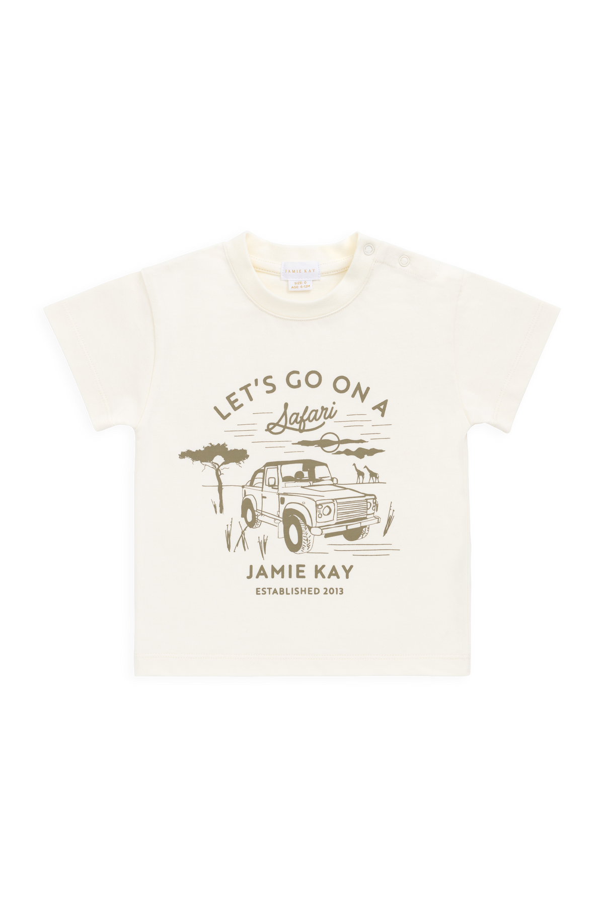 T-shirt en Coton Stretch Crème et Marron Imprimé Camion Ludique avec Encolure Ras-du-Cou et Légère Extensibilité pour les Journées d'Aventure des Enfants