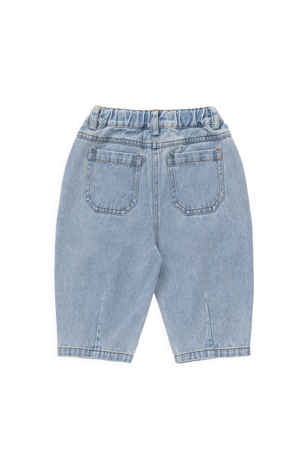 Pantalon en jean de coton bleu clair décontracté, coupe droite, avec plis sur le devant et taille élastiquée à l'arrière pour les sorties décontractées des enfants