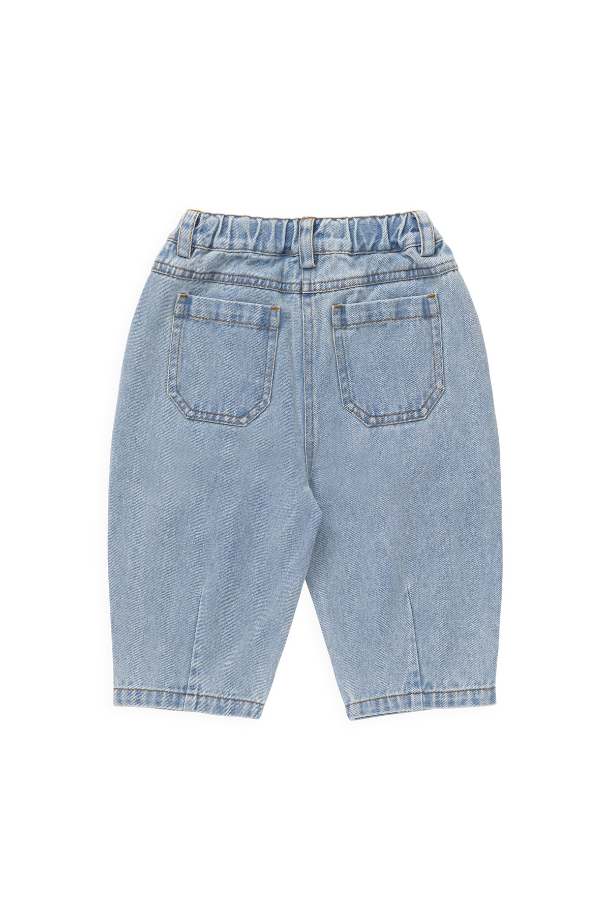 Pantalon en jean de coton bleu clair décontracté, coupe droite, avec plis sur le devant et taille élastiquée à l'arrière pour les sorties décontractées des enfants