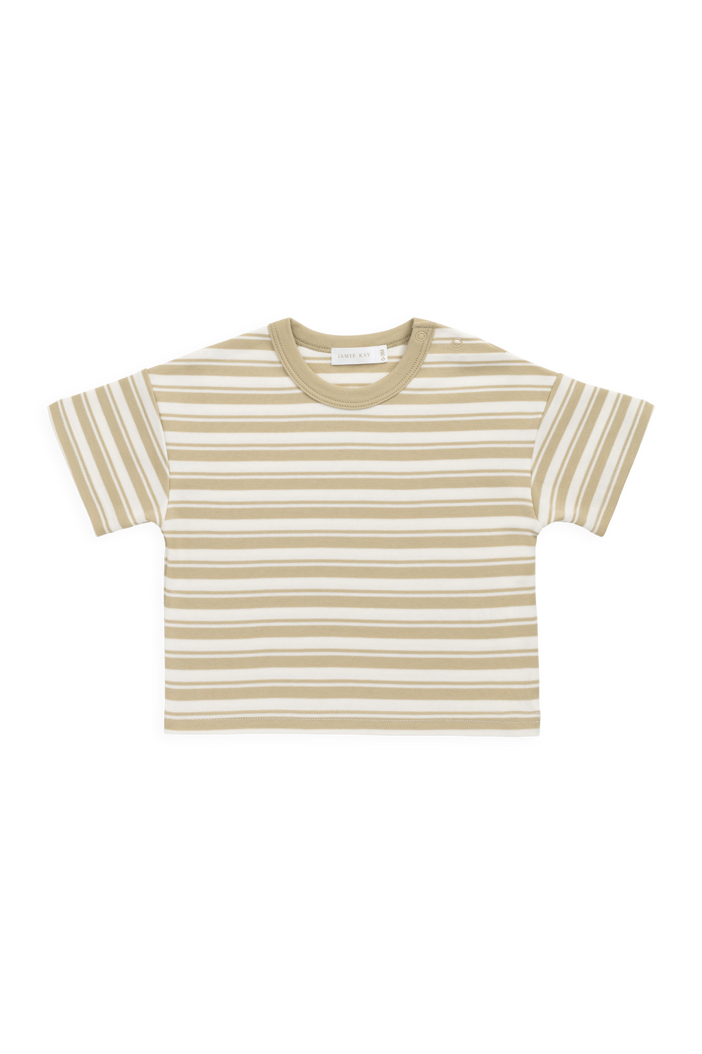 T-shirt en coton Pima décontracté pour enfants, avec rayures horizontales marron et blanches, col ras du cou et tissu infroissable pour le quotidien