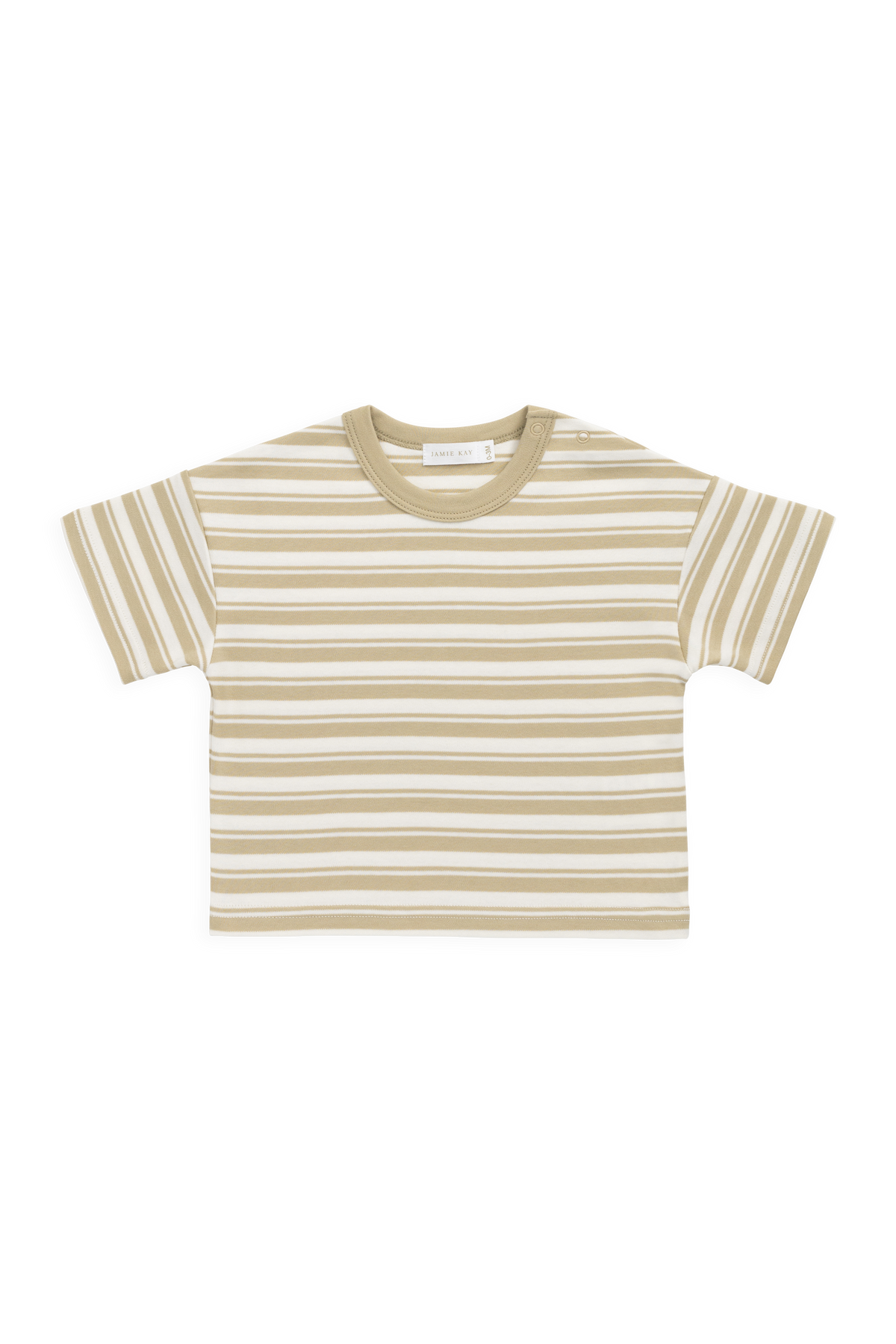 T-shirt en coton Pima décontracté pour enfants, avec rayures horizontales marron et blanches, col ras du cou et tissu infroissable pour le quotidien