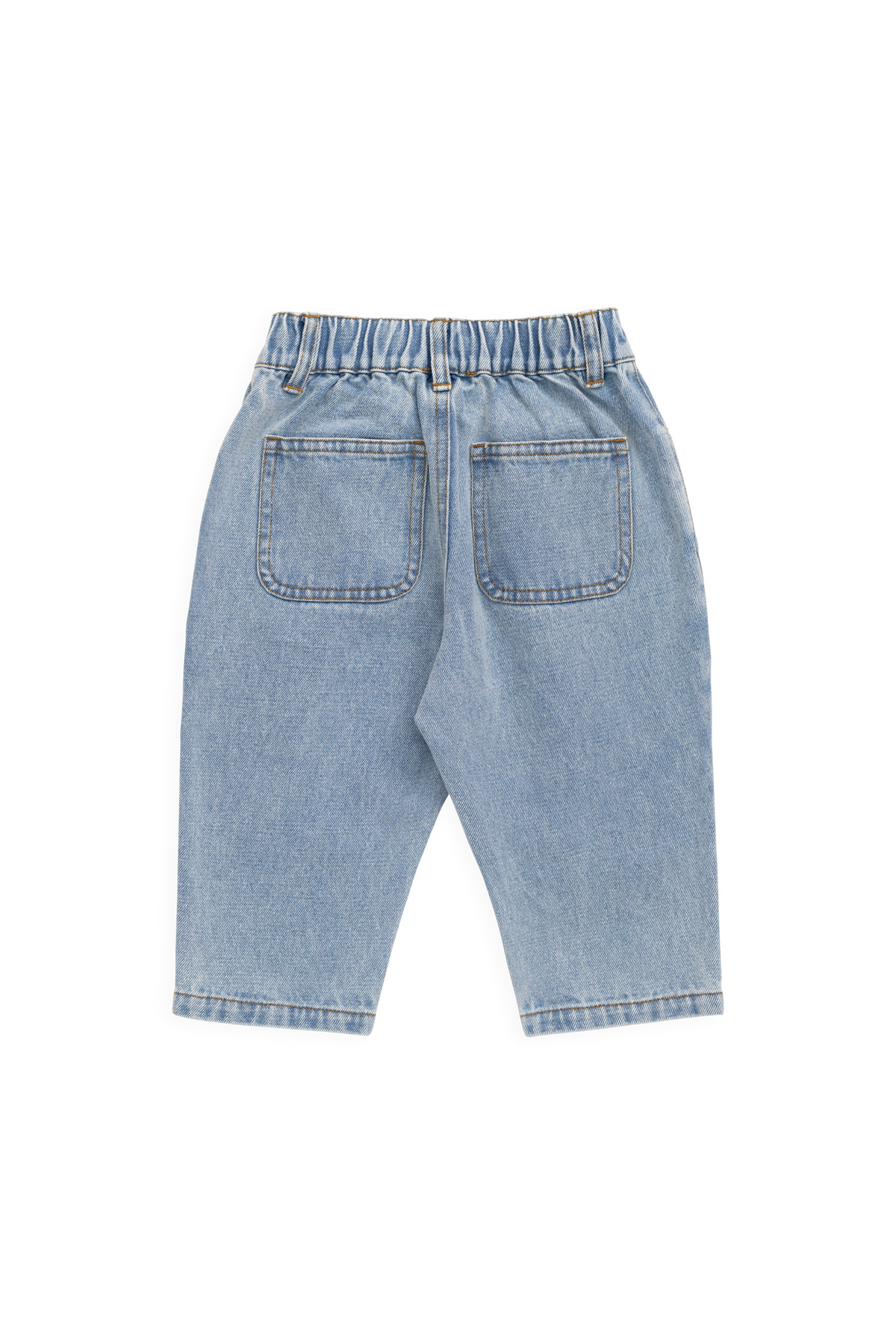Pantalon en jean délavé bleu clair uni en coton pour enfant avec taille élastique et fermeture boutonnée sans nickel pour les sorties décontractées