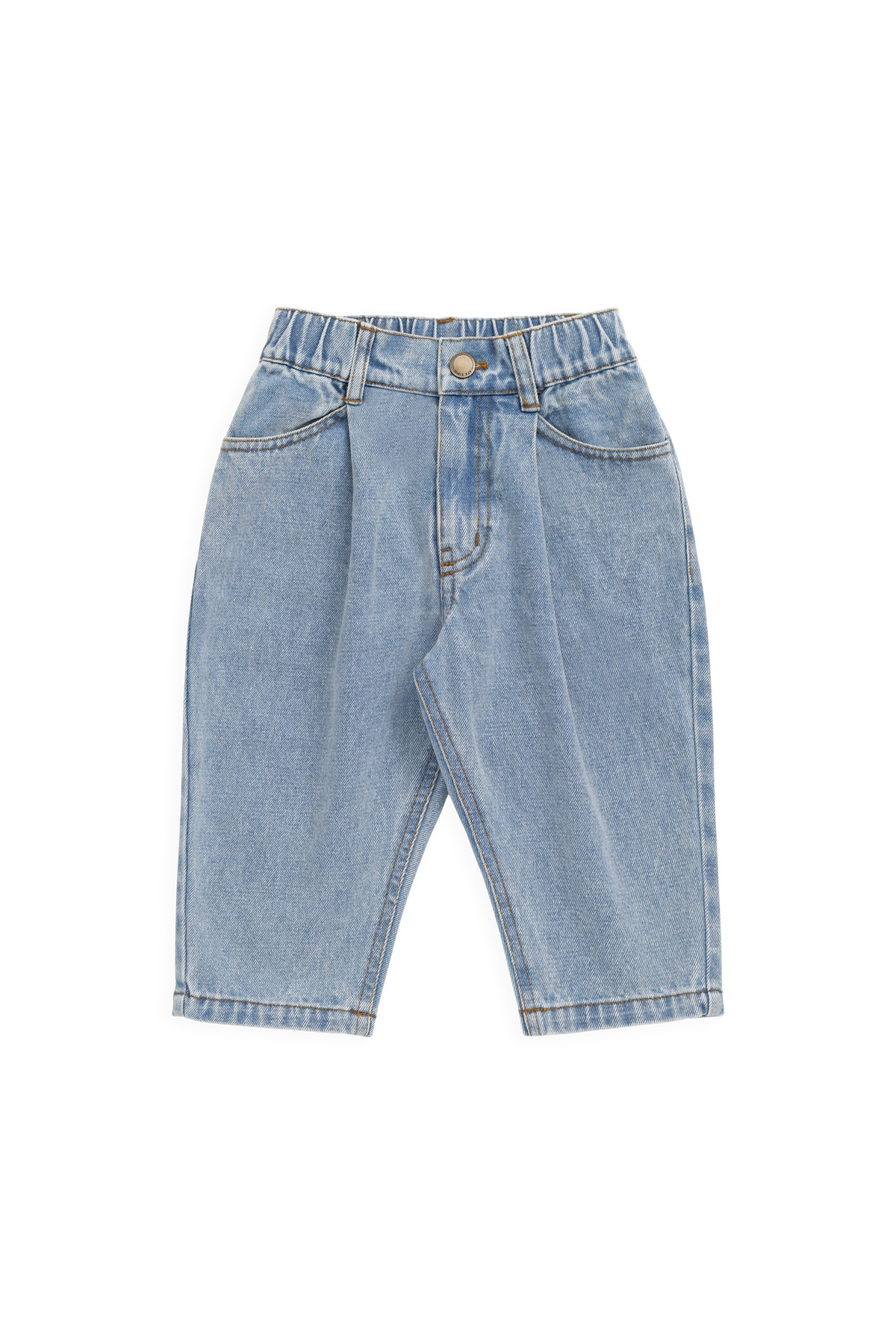 Pantalon en jean délavé bleu clair uni en coton pour enfant avec taille élastique et fermeture boutonnée sans nickel pour les sorties décontractées