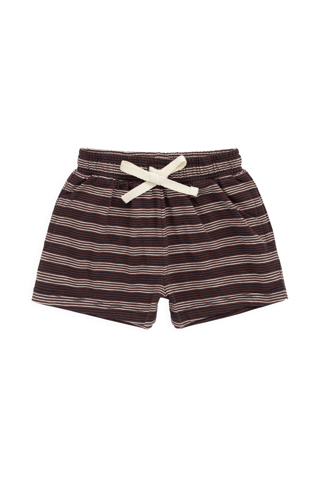 Short en coton flammé multi-rayures, décontracté, naturel et élégant, avec taille élastique et cordon de serrage décoratif pour les journées d'été actives des enfants