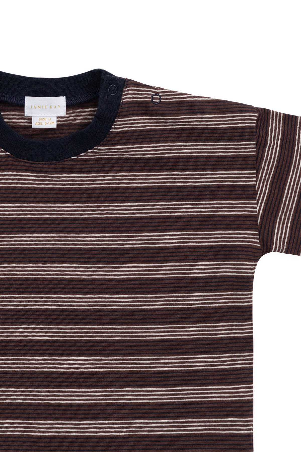 T-shirt Enfant Manches Courtes Coton Flammé Rayures Royales Marron Crème Décontracté avec Encolure Indigo & Tissu Léger Respirant pour Usage Quotidien