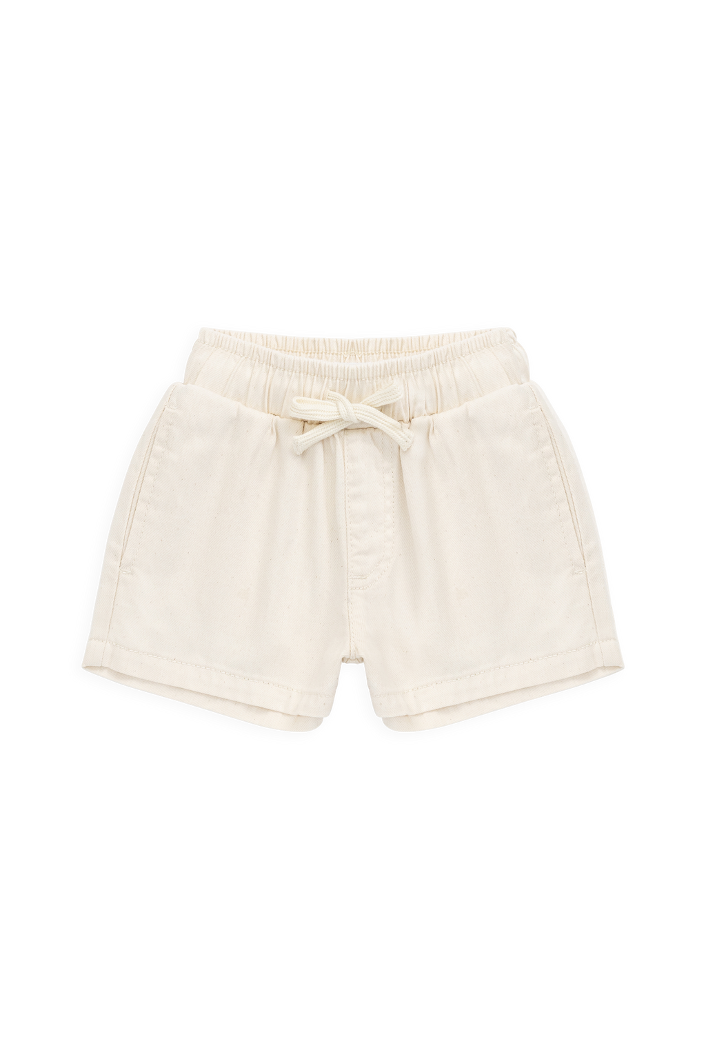 Short décontracté en coton texturé crème uni avec taille élastique et cordon de serrage décoratif pour les jeux d'été des enfants