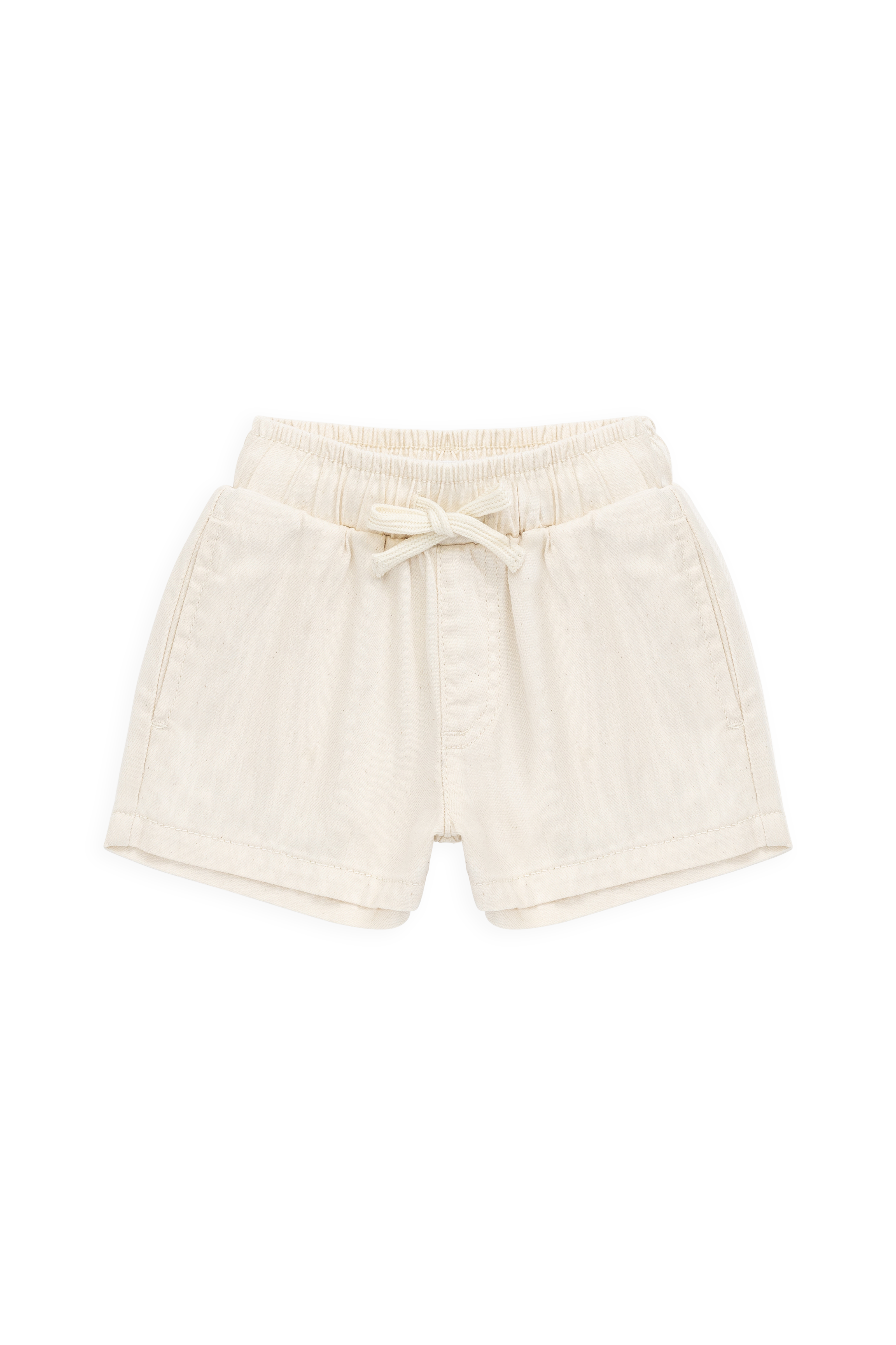 Short décontracté en coton texturé crème uni avec taille élastique et cordon de serrage décoratif pour les jeux d'été des enfants