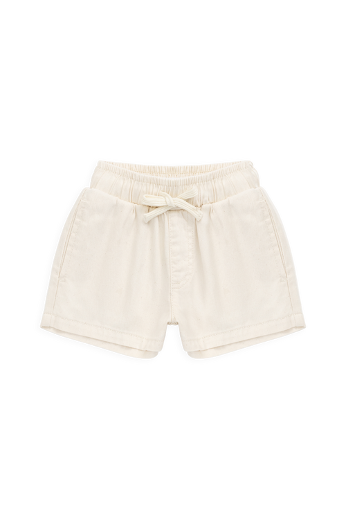 Short décontracté en coton texturé crème uni avec taille élastique et cordon de serrage décoratif pour les jeux d'été des enfants