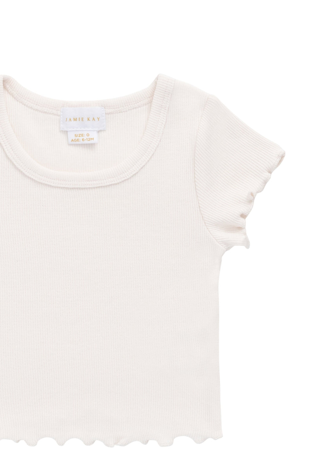 Haut en coton modal finement côtelé uni rose poudré délicat avec ourlet et manches festonnés pour filles Style doux au quotidien