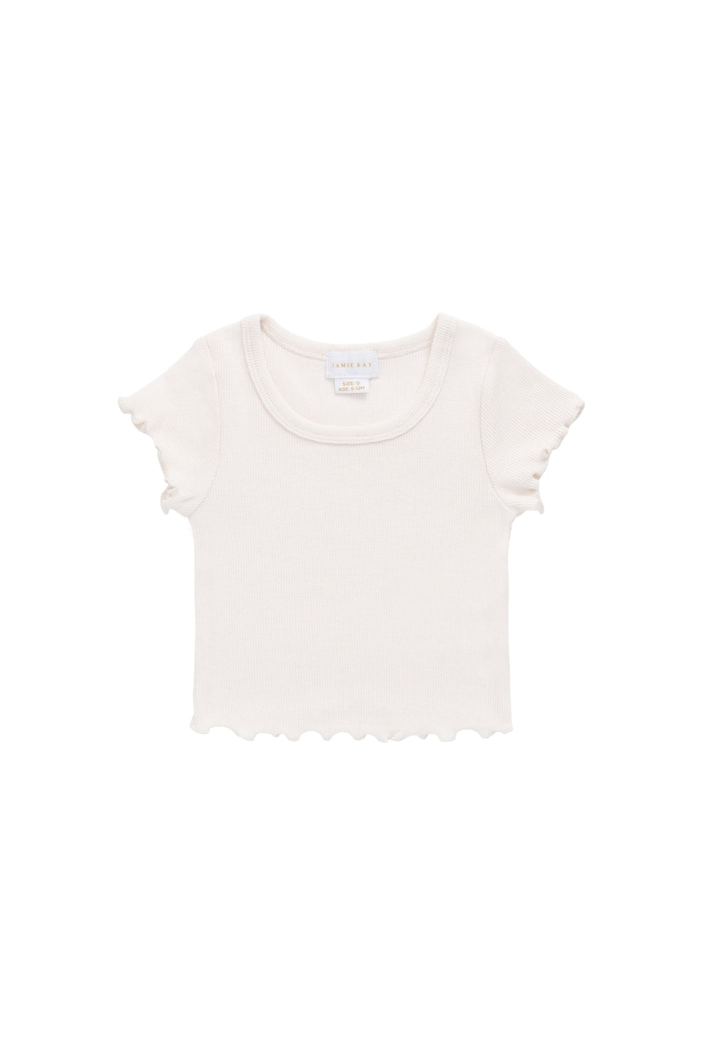 Haut en coton modal finement côtelé uni rose poudré délicat avec ourlet et manches festonnés pour filles Style doux au quotidien