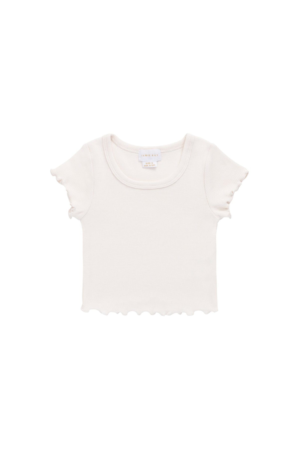 Haut en coton modal finement côtelé uni rose poudré délicat avec ourlet et manches festonnés pour filles Style doux au quotidien