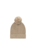 Bonnet en tricot de coton chiné sable classique avec bord plié et pompon pour enfant - Accessoire pour temps frais