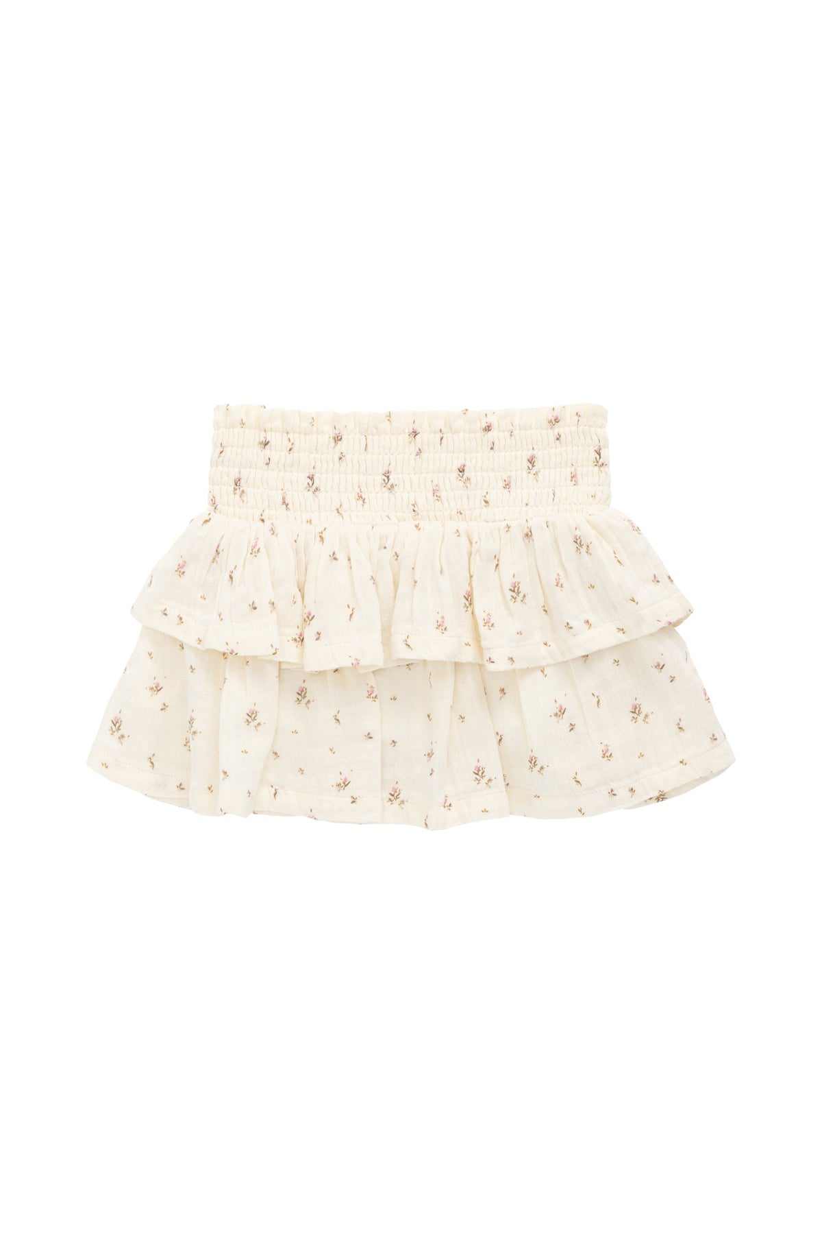 Jupe Étégée en Mousseline de Coton Bio Imprimé Floral Crème Vintage avec Ceinture Smockée pour Filles Style Bohème Décontracté