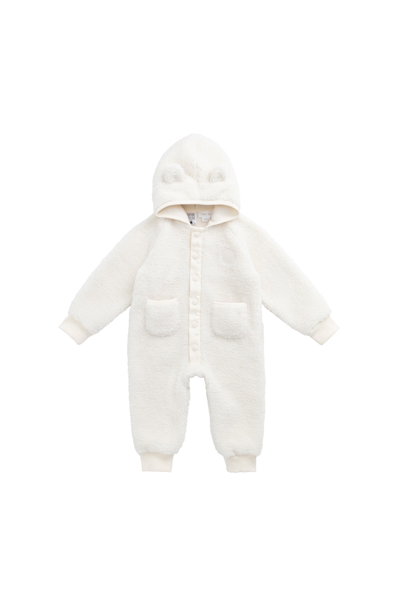 Combinaison douillette en sherpa blanc cassé uni avec doublure en sergé de coton pour enfants par temps froid en extérieur