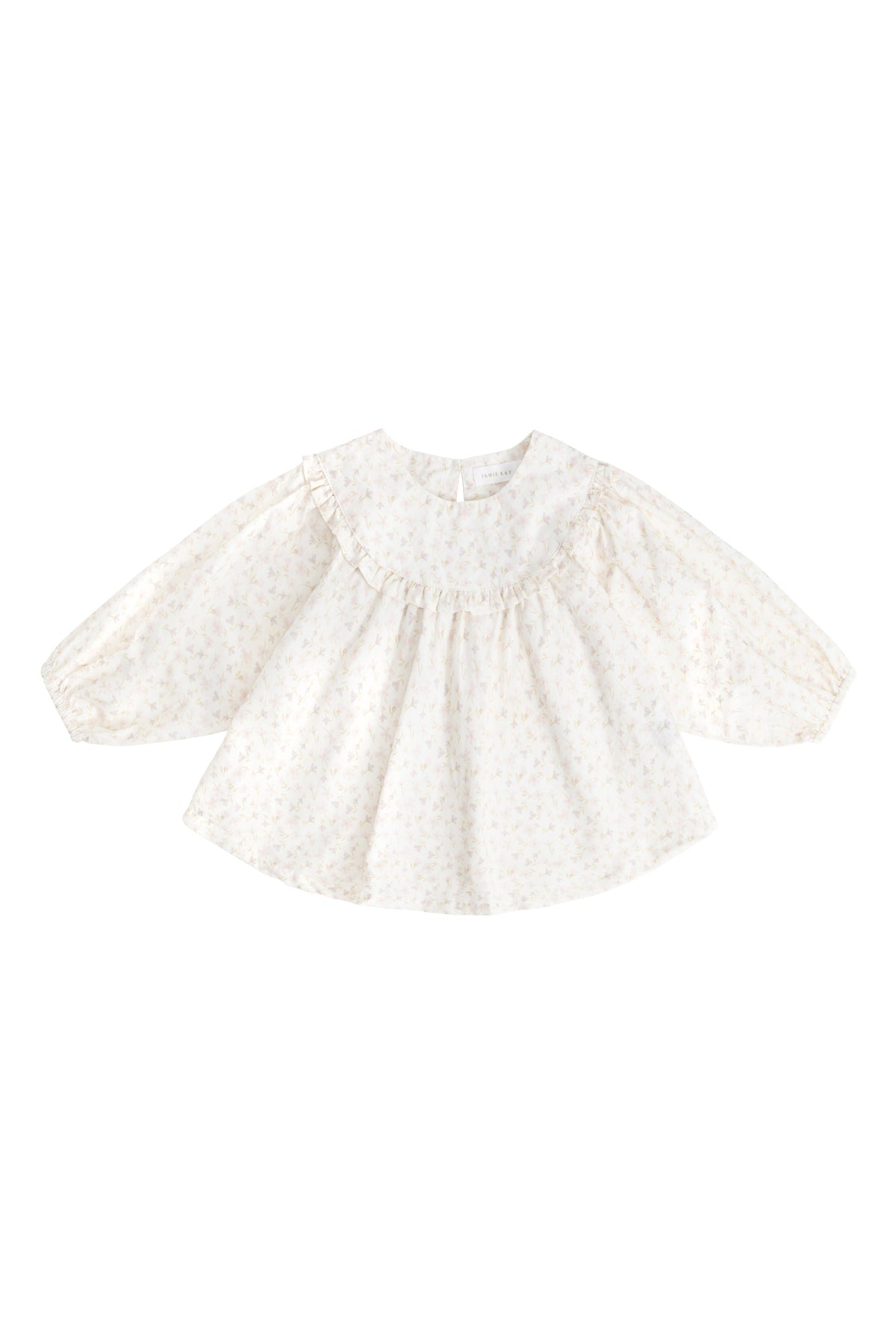Chemisier romantique en coton biologique à imprimé floral blanc, rose et violet, avec un tissu léger et respirant pour un style décontracté pour filles