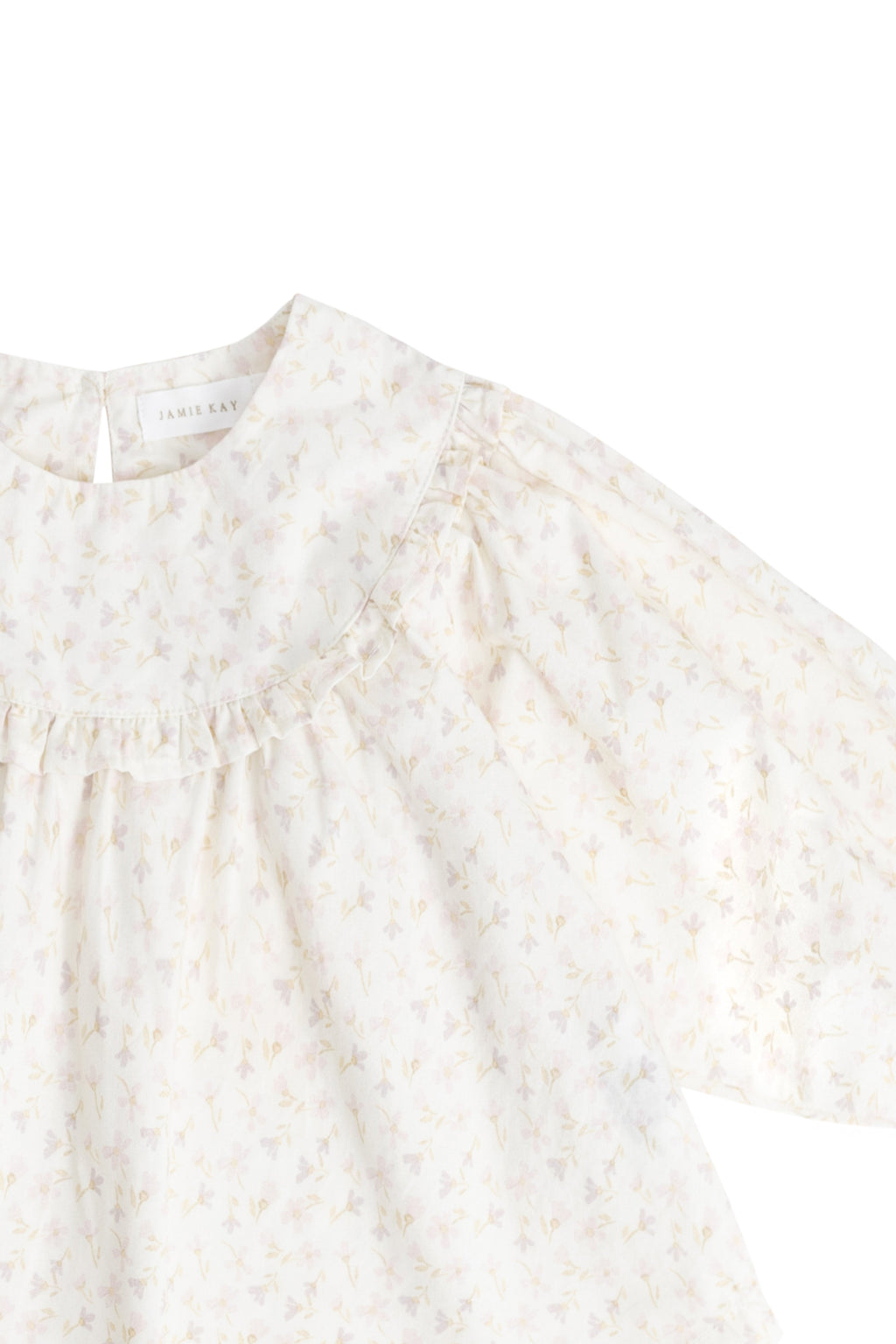 Chemisier romantique en coton biologique à imprimé floral blanc, rose et violet, avec un tissu léger et respirant pour un style décontracté pour filles