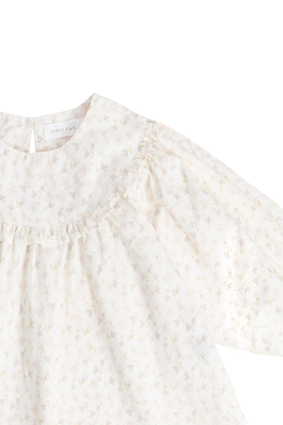 Chemisier romantique en coton biologique à imprimé floral blanc, rose et violet, avec un tissu léger et respirant pour un style décontracté pour filles