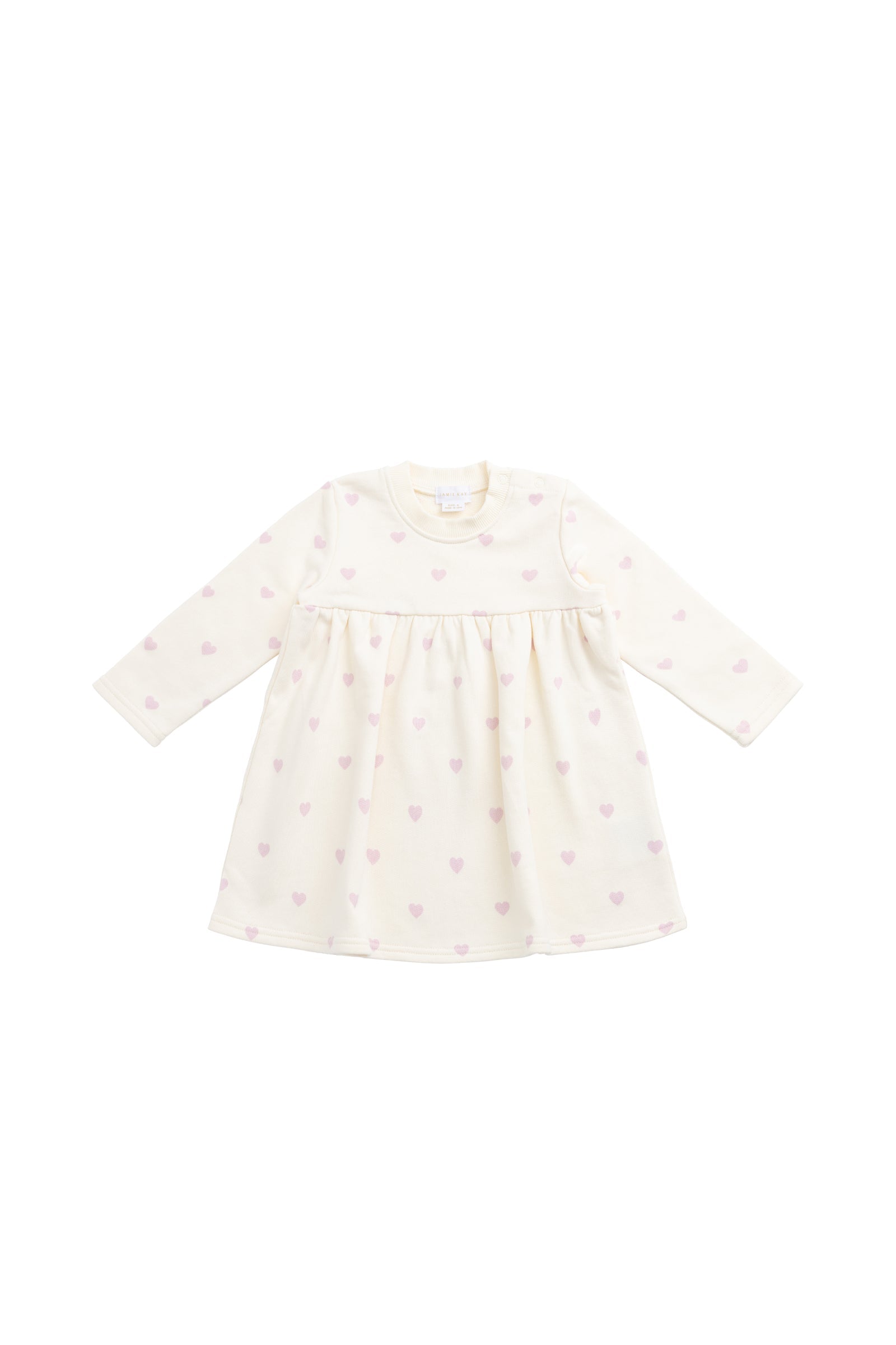 Robe en coton extensible rose crème romantique à imprimé cœurs avec silhouette douce et détails à volants pour fillettes à porter lors d'occasions habillées et spéciales