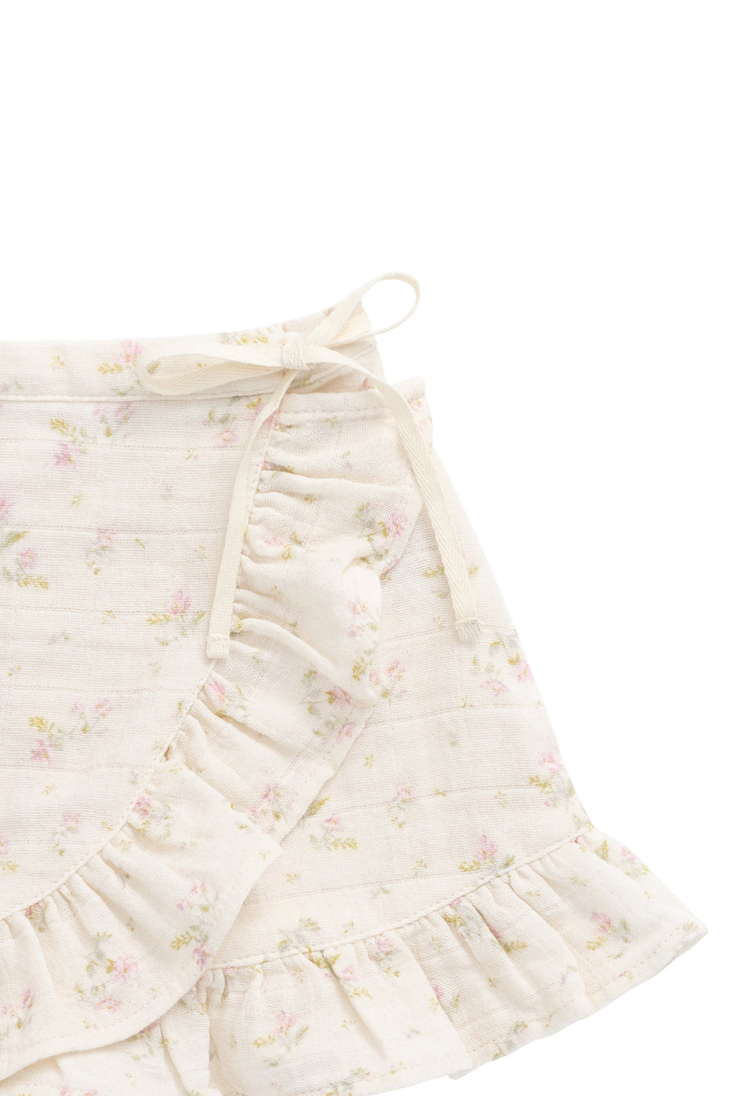 Jupe étagée en mousseline de coton bio à imprimé floral rose espiègle avec ceinture élastique et couches légères et respirantes pour filles, idéale pour les tenues décontractées par temps chaud