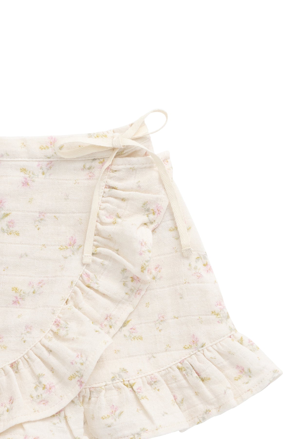 Jupe étagée en mousseline de coton bio à imprimé floral rose espiègle avec ceinture élastique et couches légères et respirantes pour filles, idéale pour les tenues décontractées par temps chaud