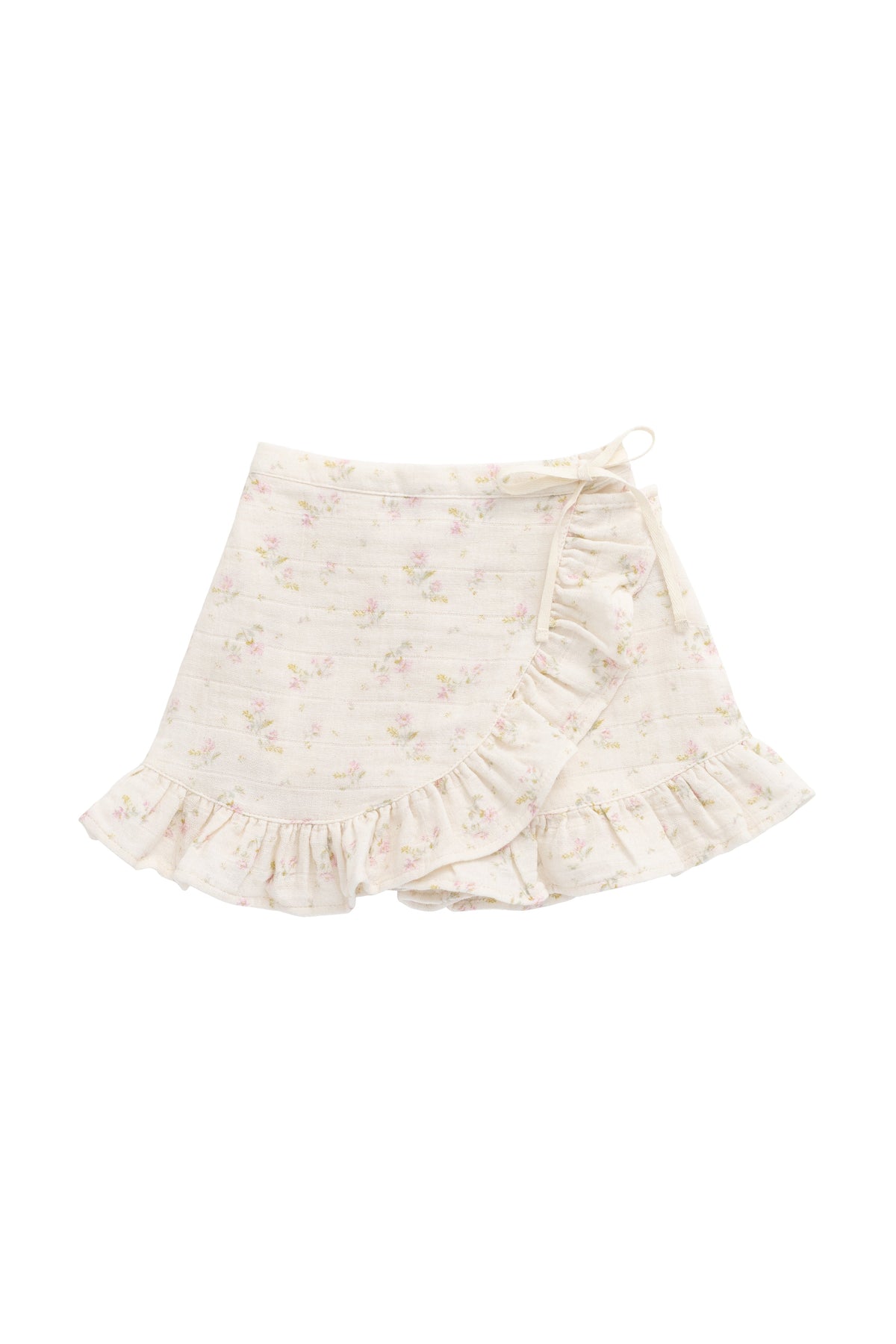 Jupe étagée en mousseline de coton bio à imprimé floral rose espiègle avec ceinture élastique et couches légères et respirantes pour filles, idéale pour les tenues décontractées par temps chaud