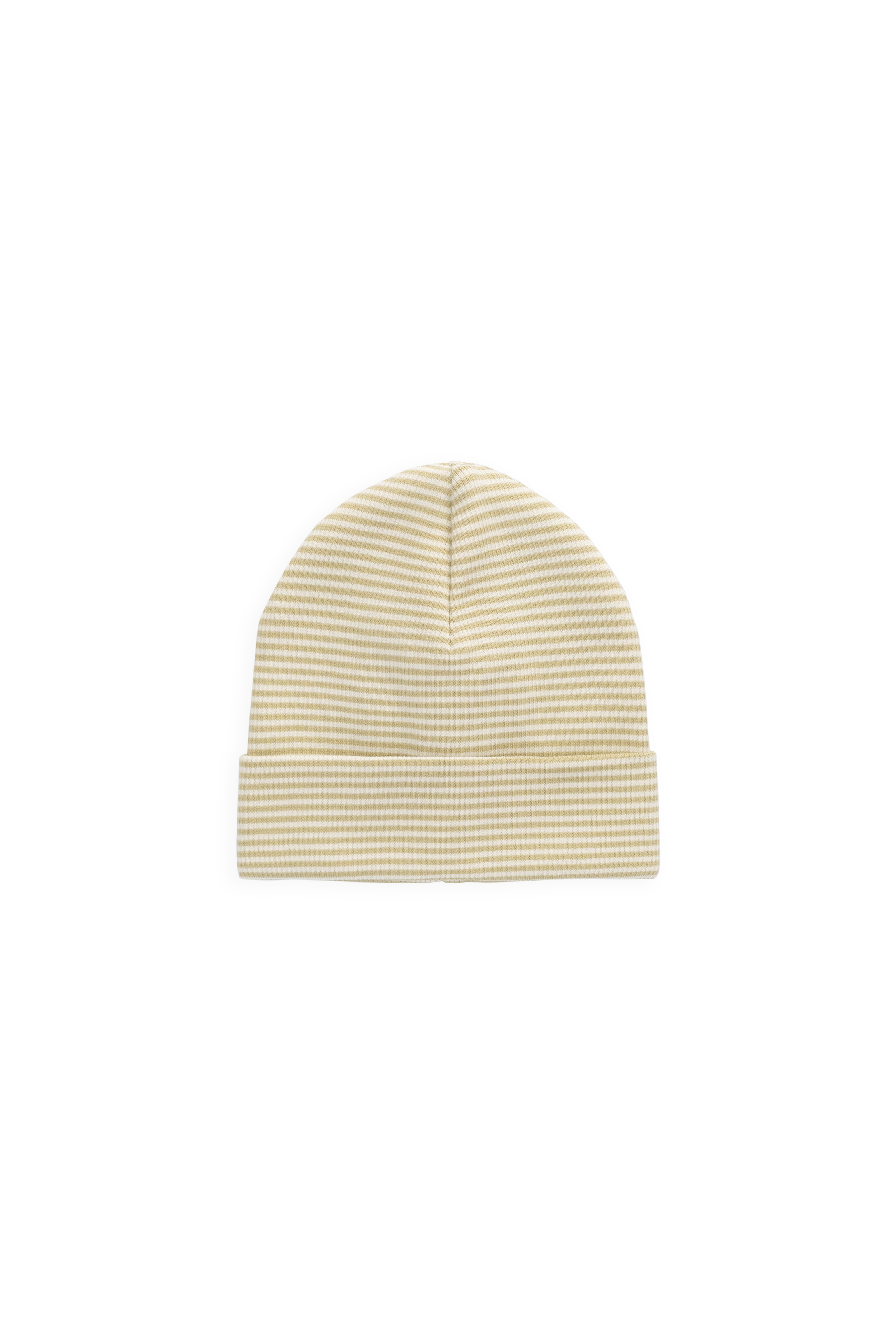 Bonnet en maille côtelée fine en coton crème et marron décontracté à rayures, avec revers et tricot léger respirant pour les journées fraîches des enfants