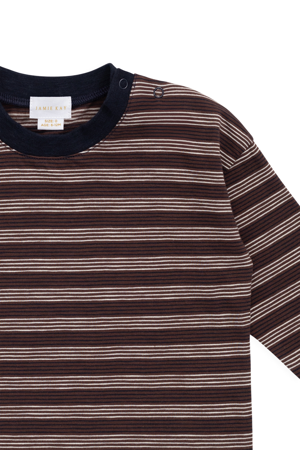 T-shirt décontracté en coton flammé à manches longues pour enfant, motif rayures multiples, finition texturée, encolure indigo, idéal pour le quotidien
