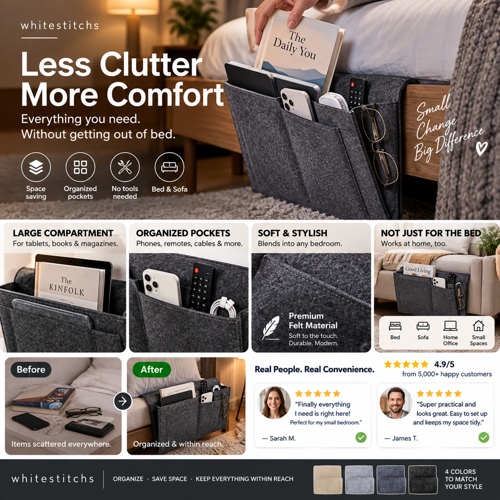 Tidy your nightstand in a flash Tool-free slide storage