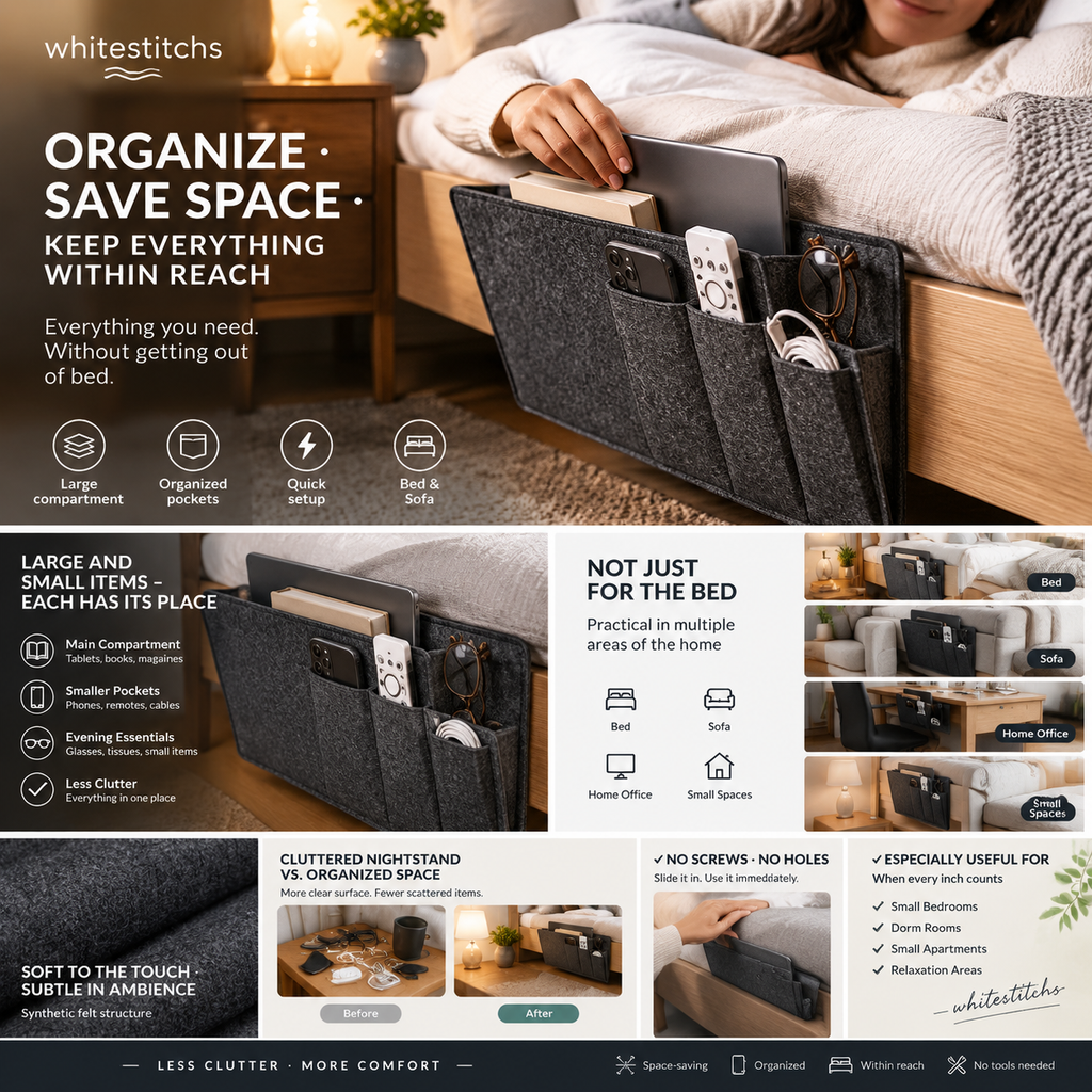 Tidy your nightstand in a flash Tool-free slide storage