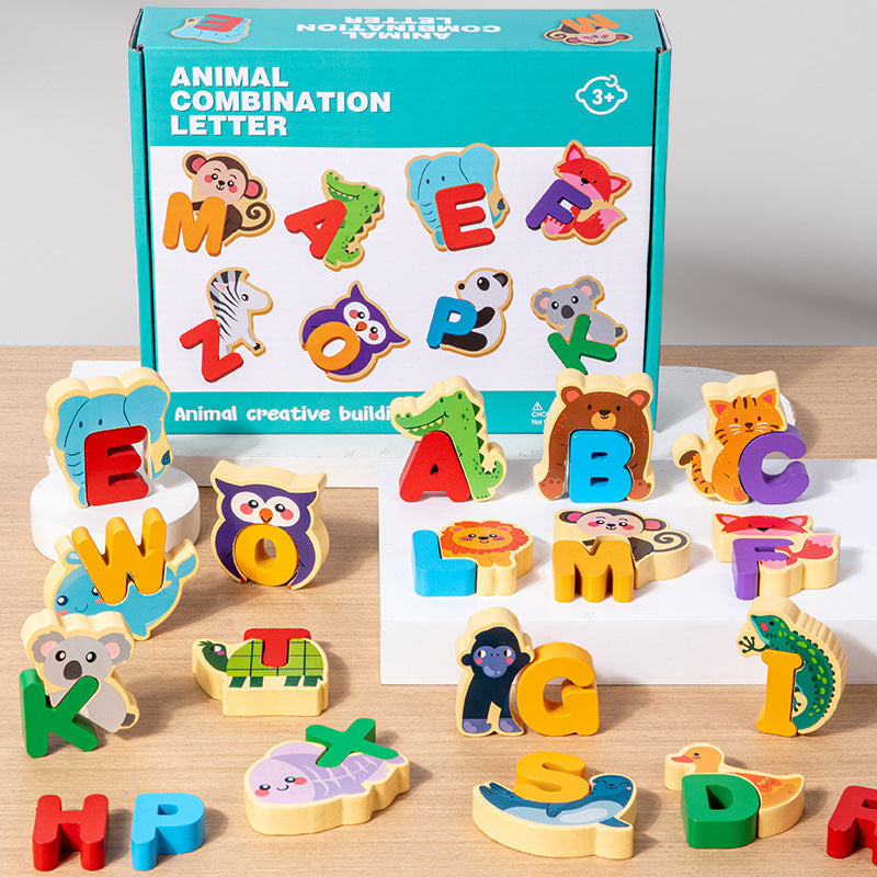Jeu d'association lettres et animaux en bois