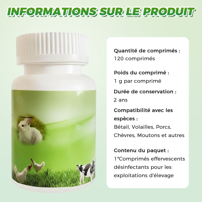 Comprimés désinfectants effervescents pour les exploitations d'élevage