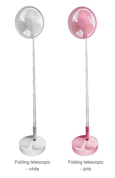 Ventilateur Télescopique Pliable Rechargeable USB Silencieux, Rotation à 180°, 4 Vitesses, Portable