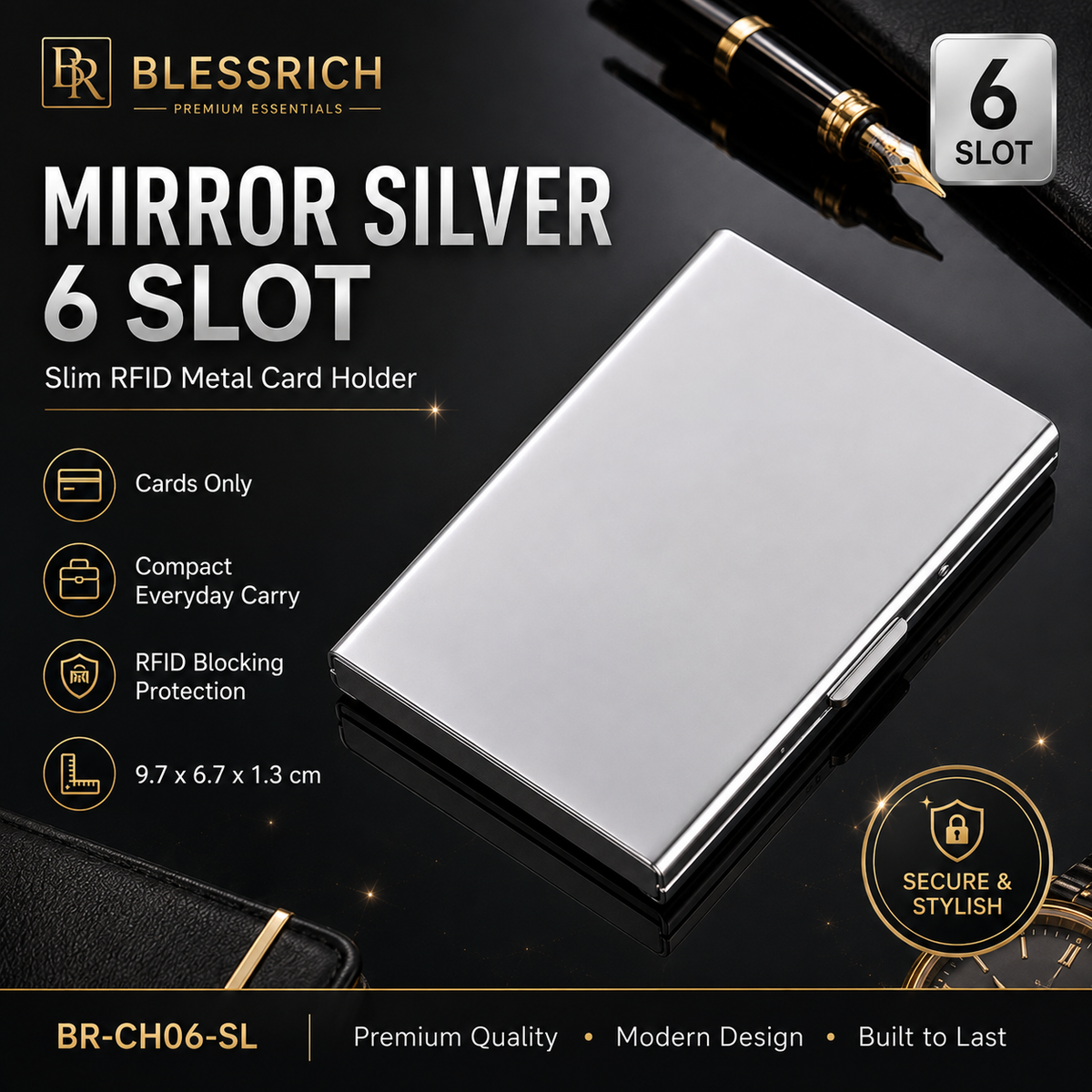 Metallic RFID blocking card holder