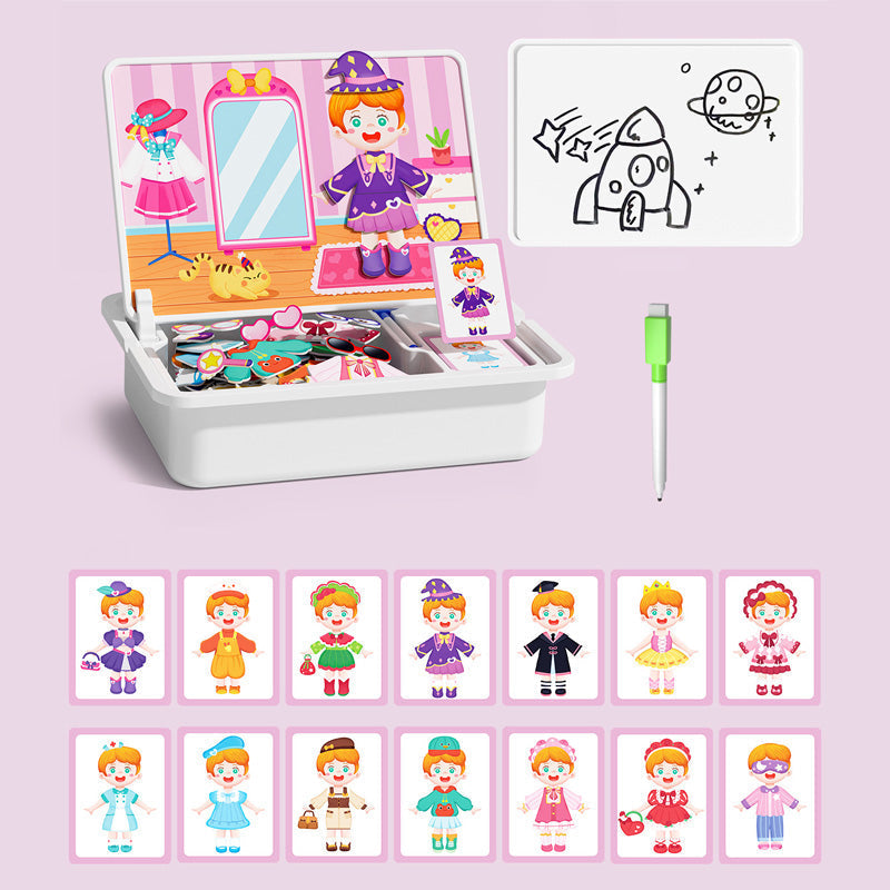 Boîte puzzle magnétique pour enfants avec jeu et planche à dessin
