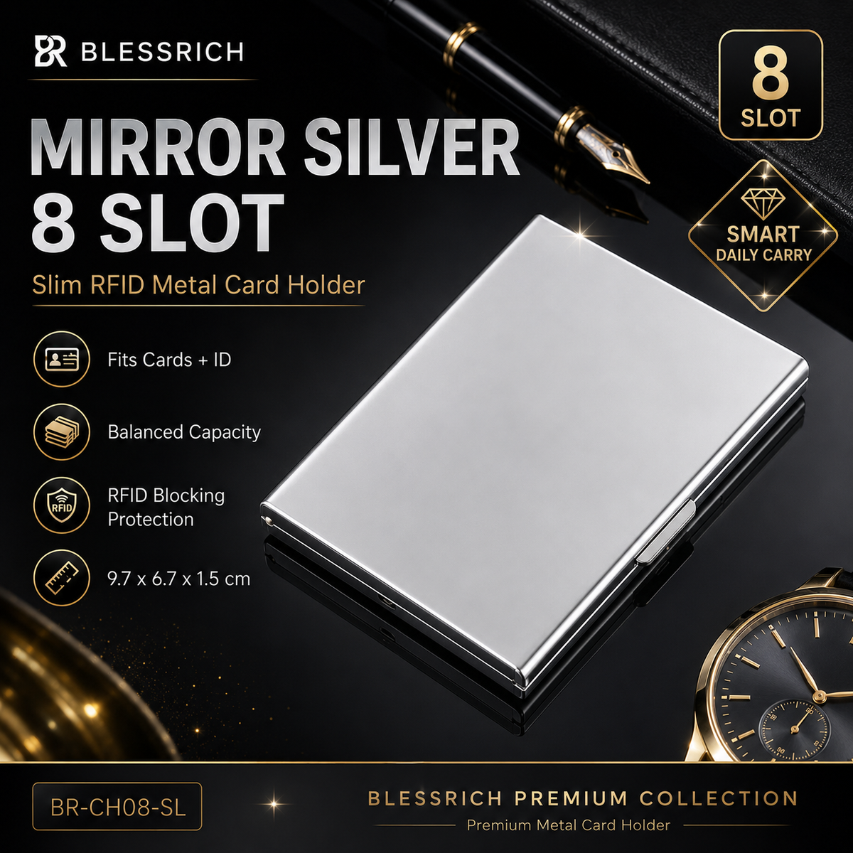 Metallic RFID blocking card holder