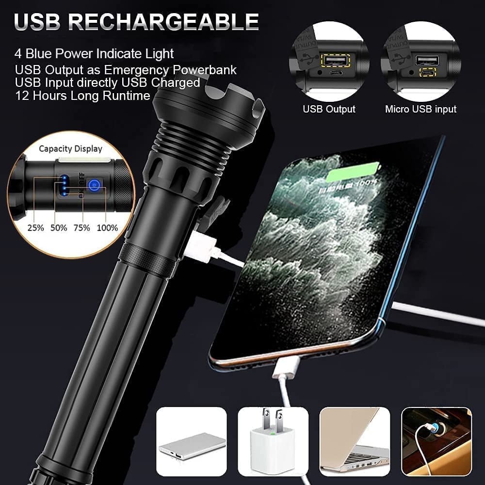Lampe torche tactique rechargeable LED et laser 9000 lumens