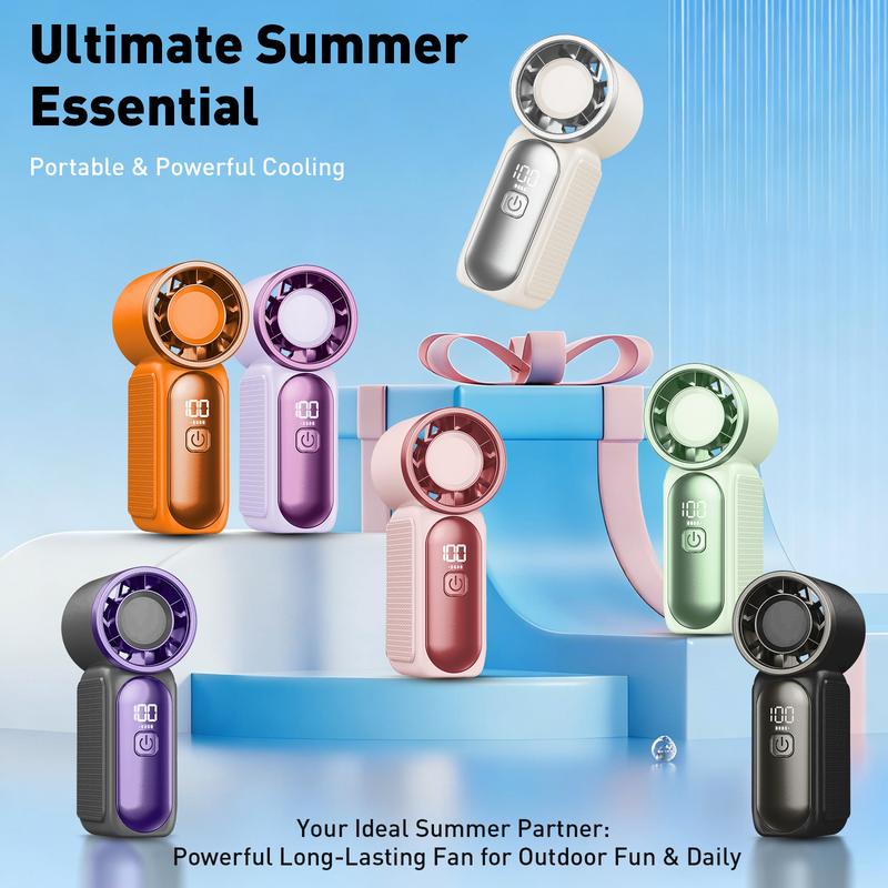 Mini ventilateur portable avec affichage LED, ventilateur de poche turbo 5 vitesses. Rechargeable par USB, refroidissement rapide, idéal pour les voyages et le maquillage. Cadeau parfait. Refroidissement portable.
