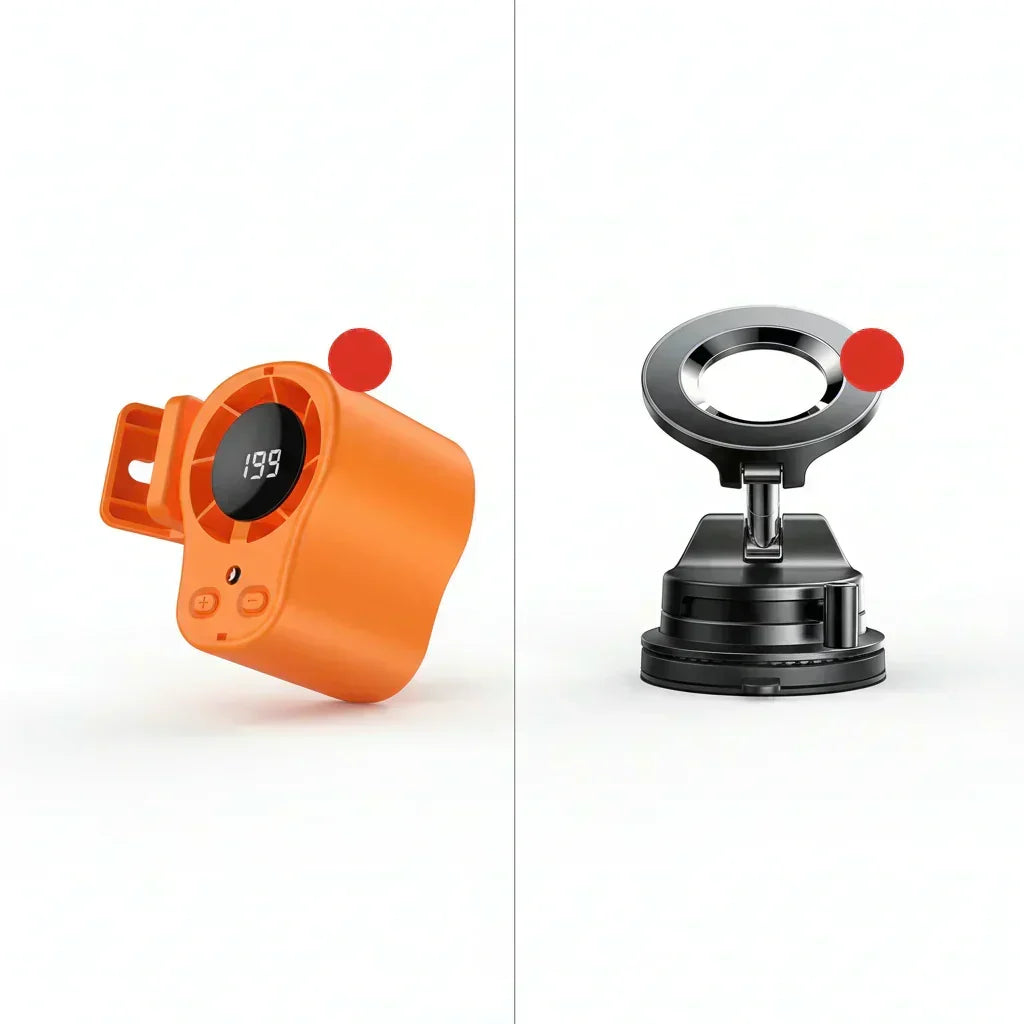 USB Hands-Free Personal Fan for Car Vent or Desk, LED Display, Silent (<36dB), 2000/4000mAh Battery, 3 Colors