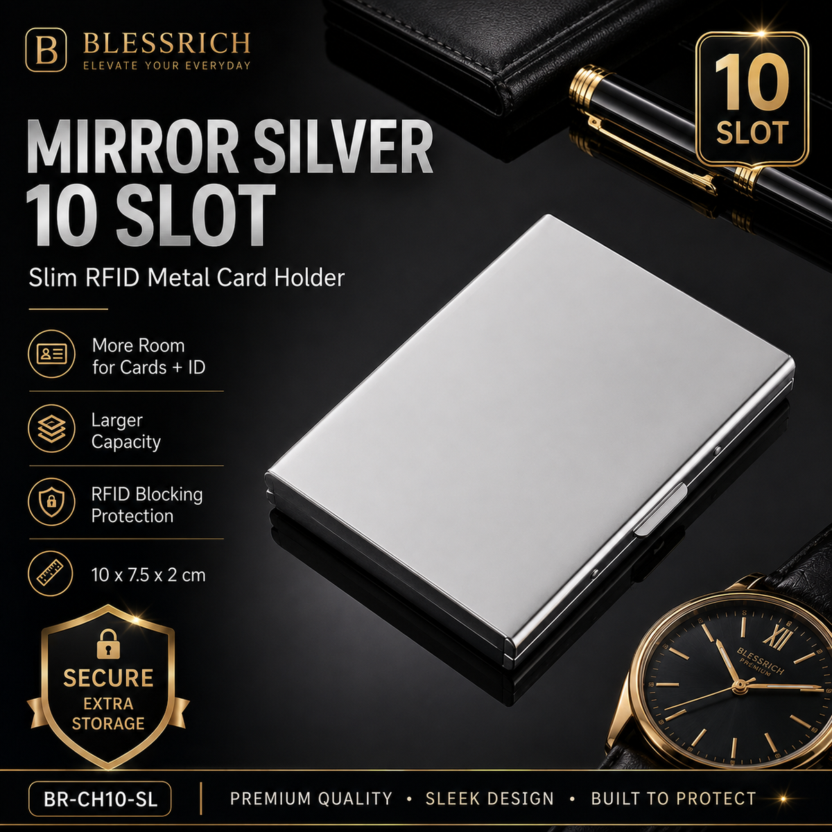 Metallic RFID blocking card holder