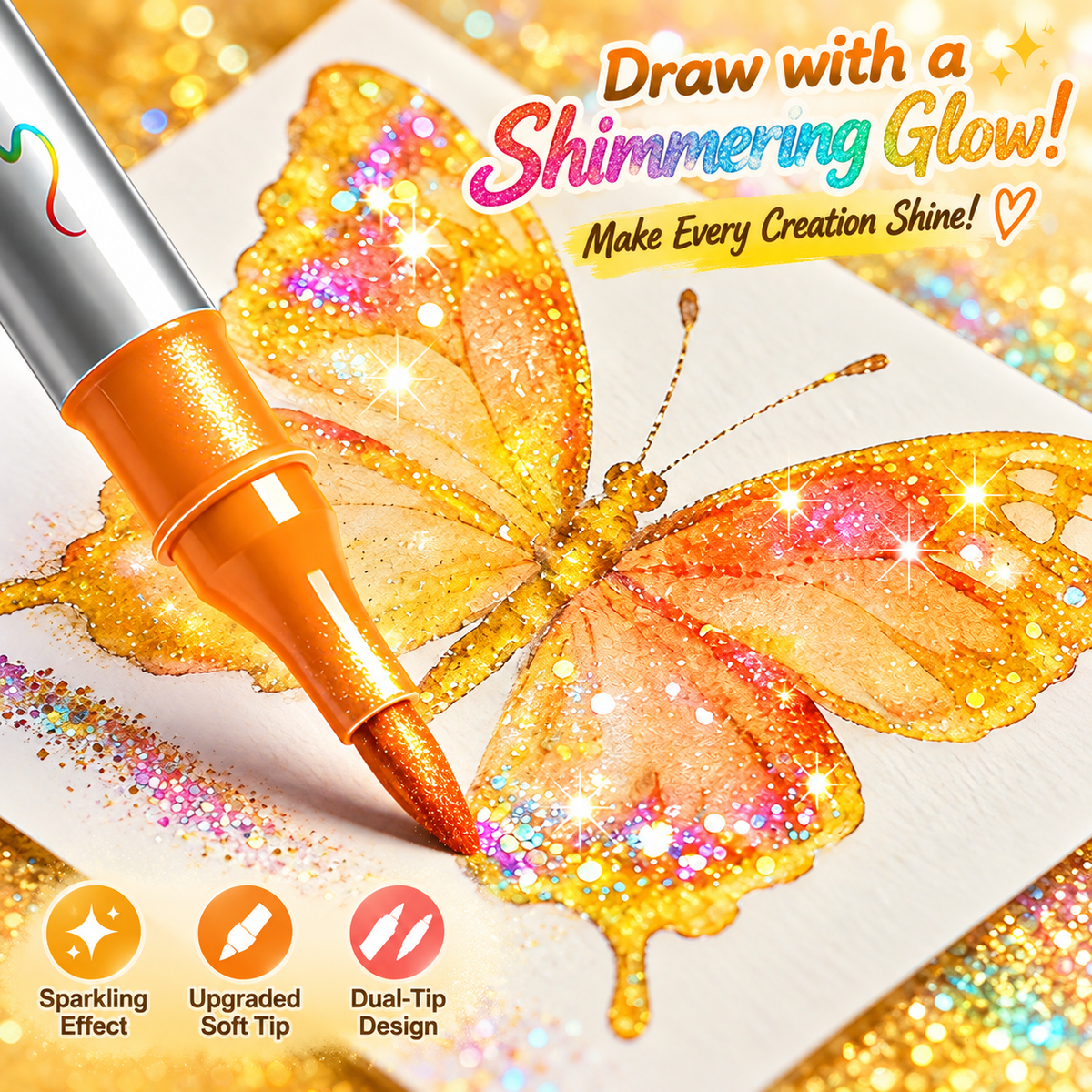 Magical Glitter Markers Dual-Tip Two-Color Art Pens