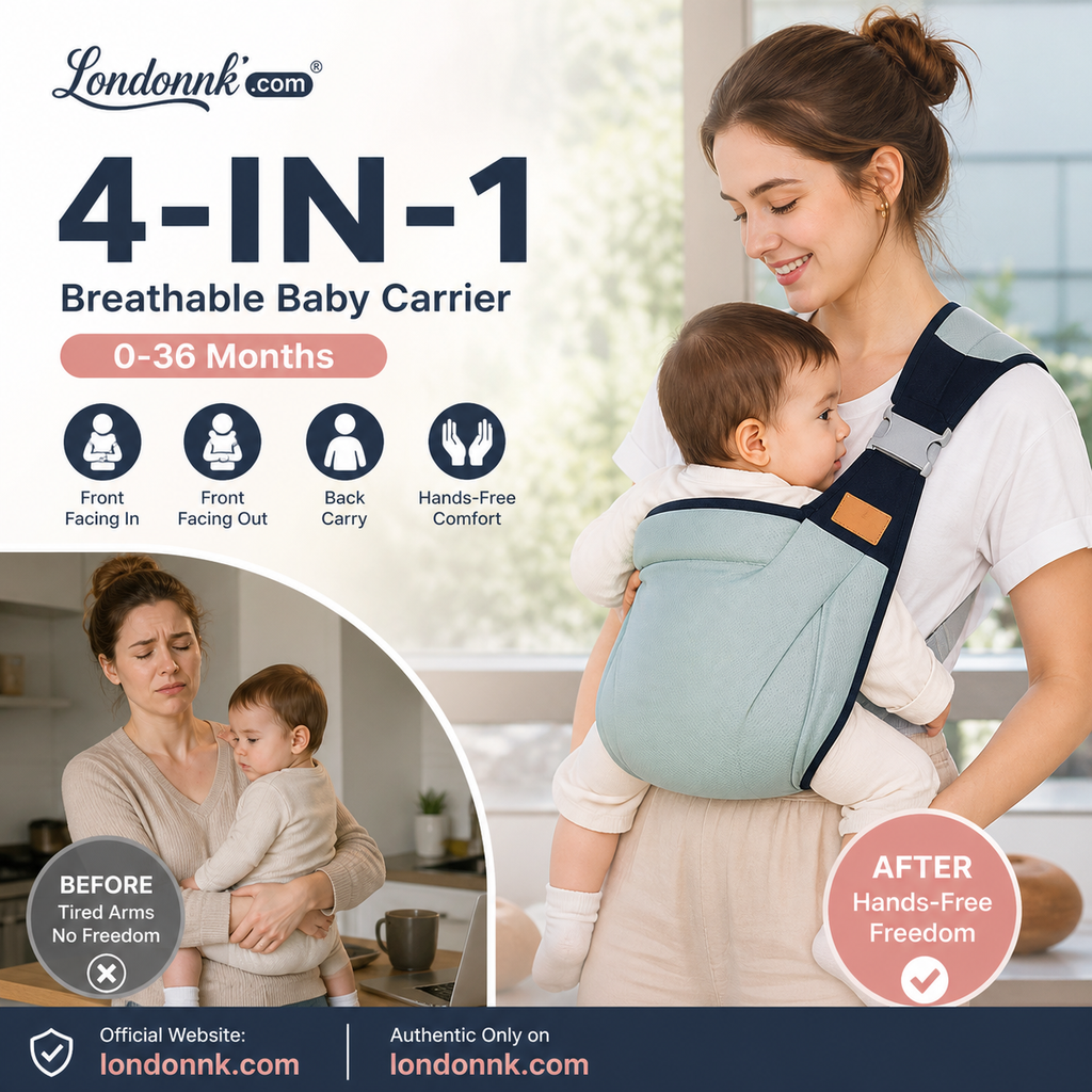 Porte-bébé respirant 4 en 1, de 0 à 36 mois, face au parent ou face au monde, ventral ou dorsal. Confort et mains libres pour les parents et le bébé.