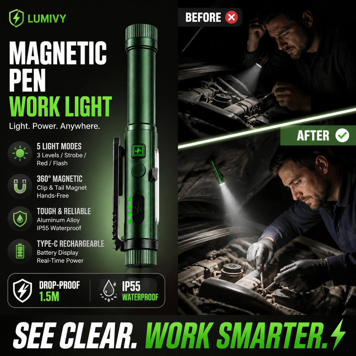 Multifunctional Pen-Shaped Work Light with Strong Magnet