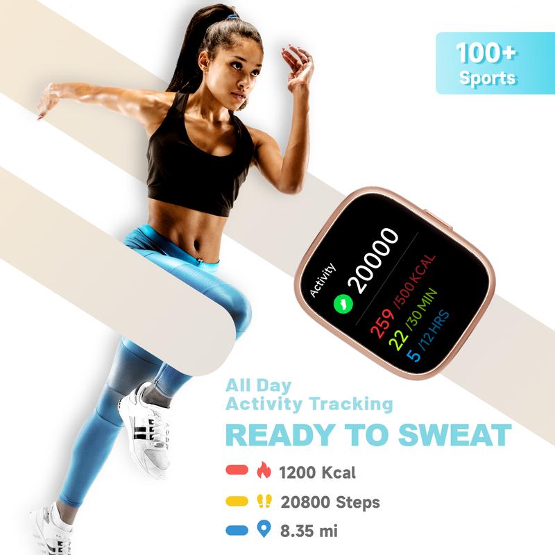 Montre connectée pour femmes et hommes, bracelet connecté avec fonction d'appel, montre de fitness avec suivi du sommeil/100 sports/podomètre étanche IP68